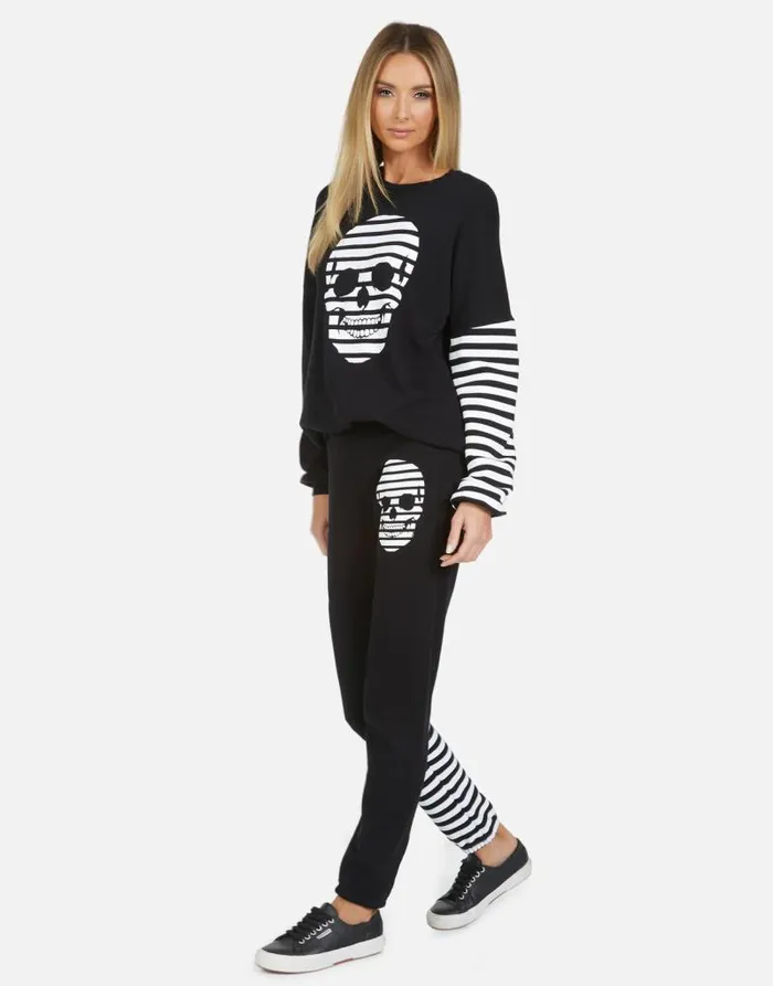 Gia Stripe Skull Black Women Lauren Moshi Long Sweatpants