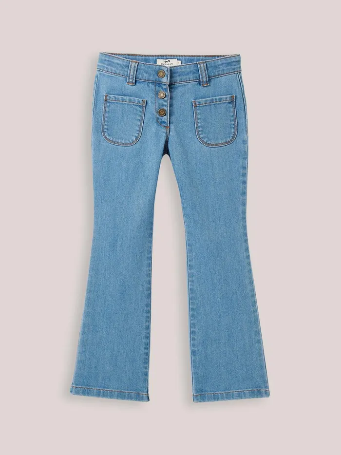 Girls Clothing Cyrillus Flared Denim Trousers Denim Stone