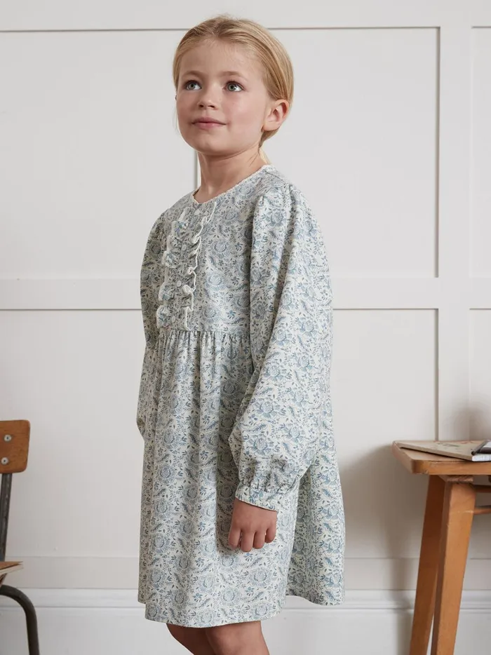 Girls Clothing Cyrillus GeraldinePrint Crepe Dress Imp Geraldine Ciel