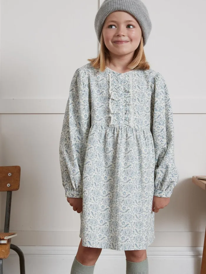 Girls Clothing Cyrillus GeraldinePrint Crepe Dress Imp Geraldine Ciel