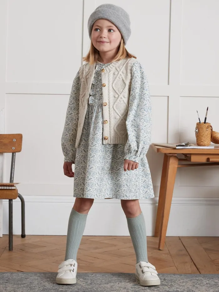 Girls Clothing Cyrillus GeraldinePrint Crepe Dress Imp Geraldine Ciel
