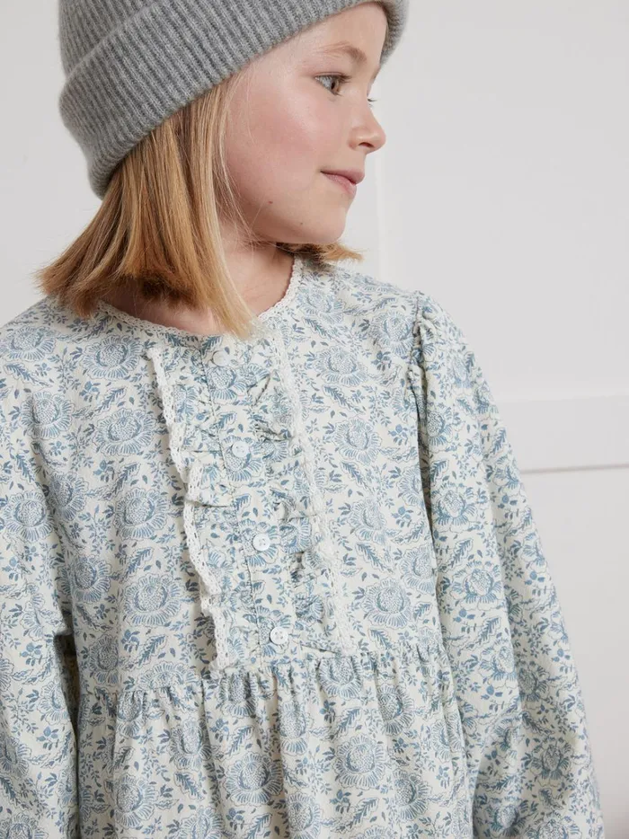 Girls Clothing Cyrillus GeraldinePrint Crepe Dress Imp Geraldine Ciel
