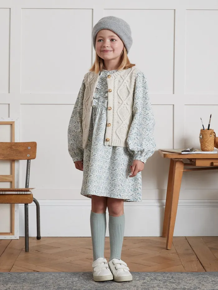 Girls Clothing Cyrillus GeraldinePrint Crepe Dress Imp Geraldine Ciel