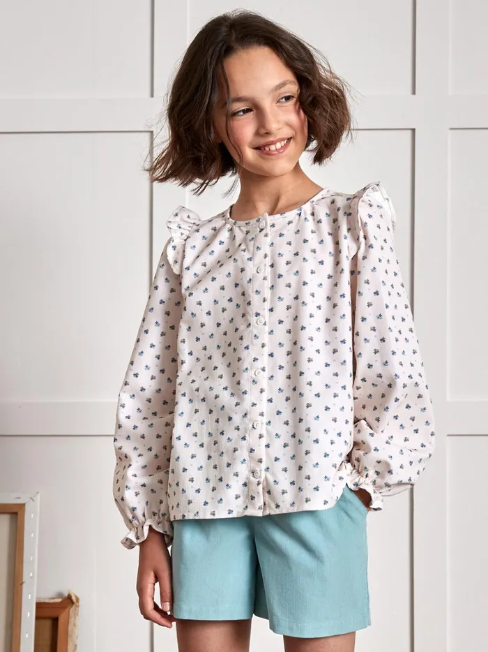 Girls Clothing Cyrillus Loose EmilyPrint Corduroy Shirt Imp Emily
