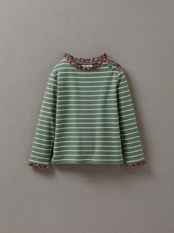 Girls Clothing Cyrillus Organic Cotton SailorStripe TShirt Details Made With Liberty Fabric Sauge