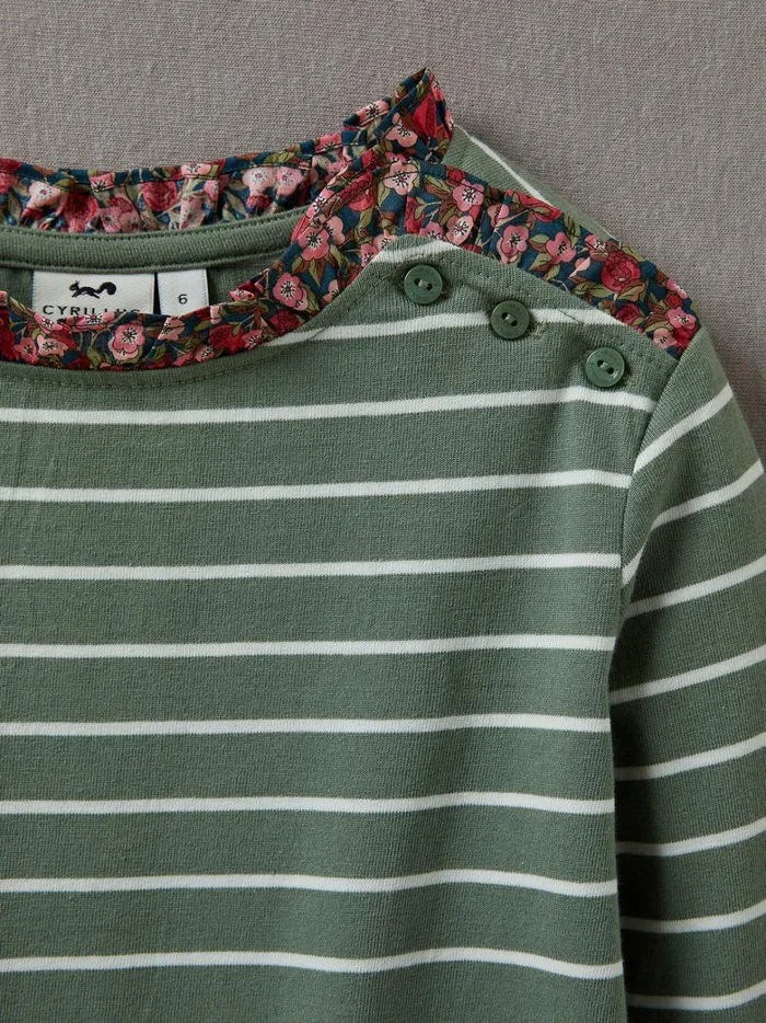 Girls Clothing Cyrillus Organic Cotton SailorStripe TShirt Details Made With Liberty Fabric Sauge
