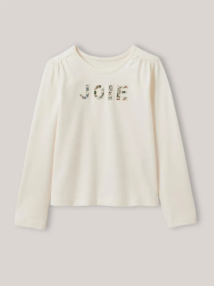 Girls Clothing Cyrillus TShirt With Message Trim Made With Liberty Fabric 8211 Organic Cotton Ecru