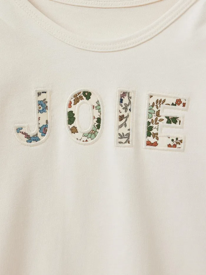 Girls Clothing Cyrillus TShirt With Message Trim Made With Liberty Fabric 8211 Organic Cotton Ecru