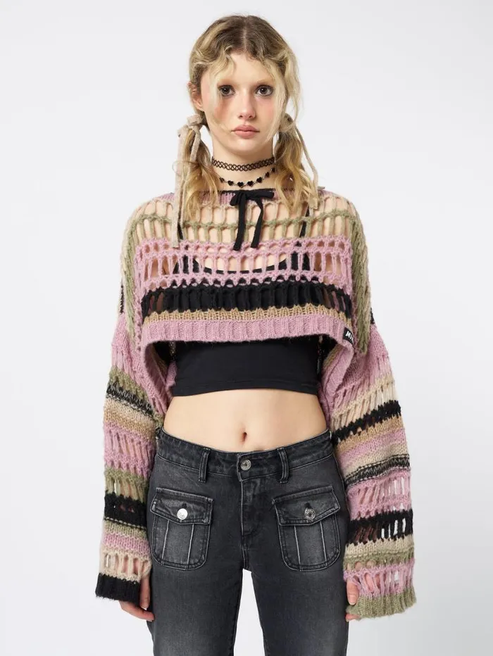 Giselle Pink Extreme Crop Knit Sweater Women Minga London Knitwear