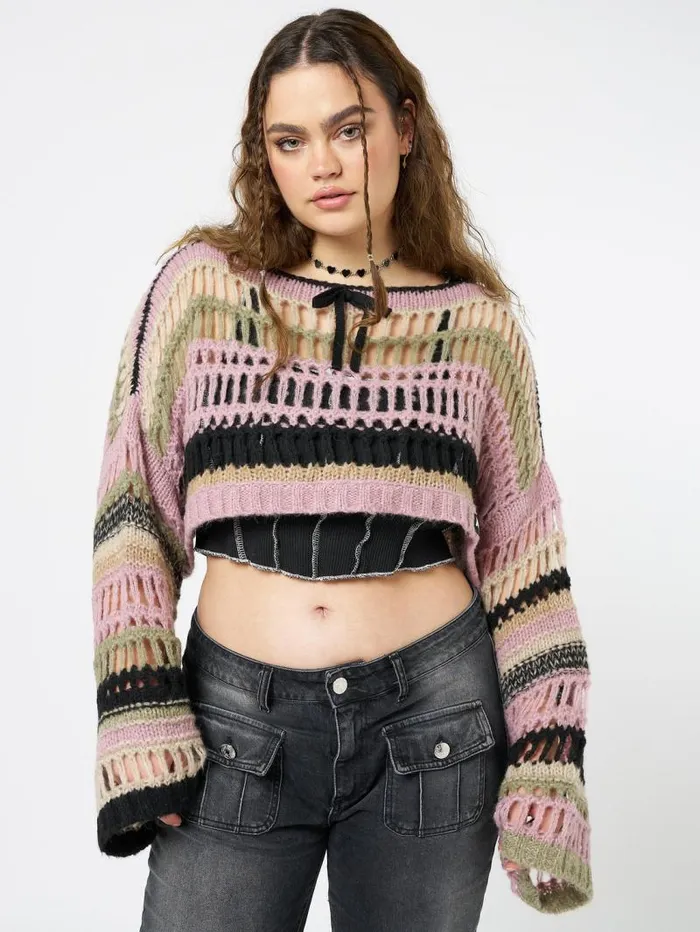 Giselle Pink Extreme Crop Knit Sweater Women Minga London Knitwear