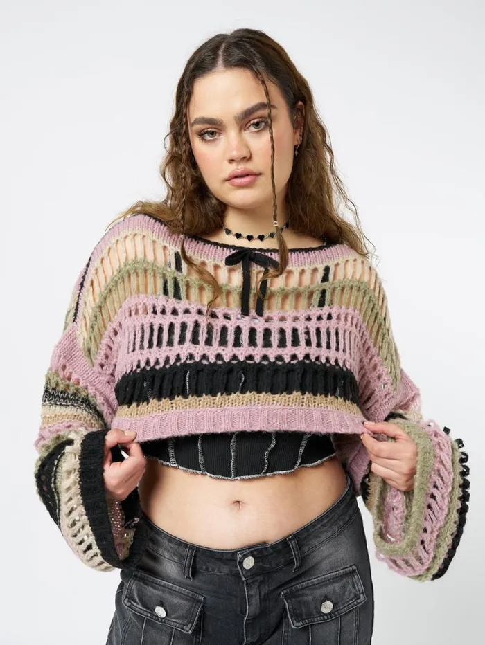 Giselle Pink Extreme Crop Knit Sweater Women Minga London Knitwear
