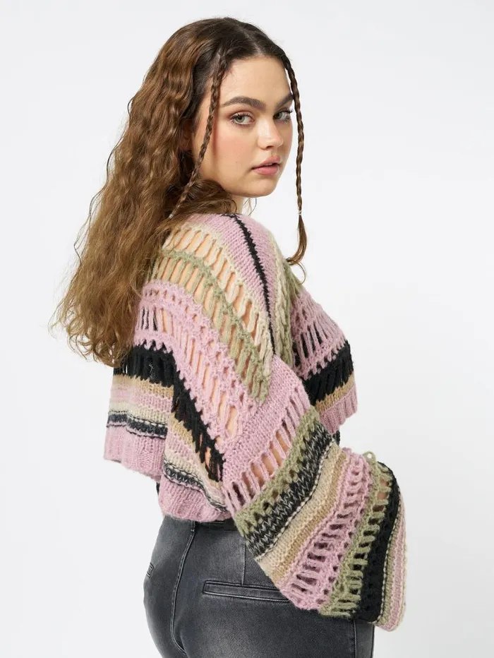 Giselle Pink Extreme Crop Knit Sweater Women Minga London Knitwear