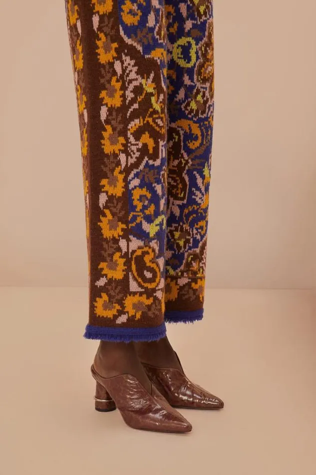 Glam Tapestry Blue Knit Pants Women FARM Rio Pants