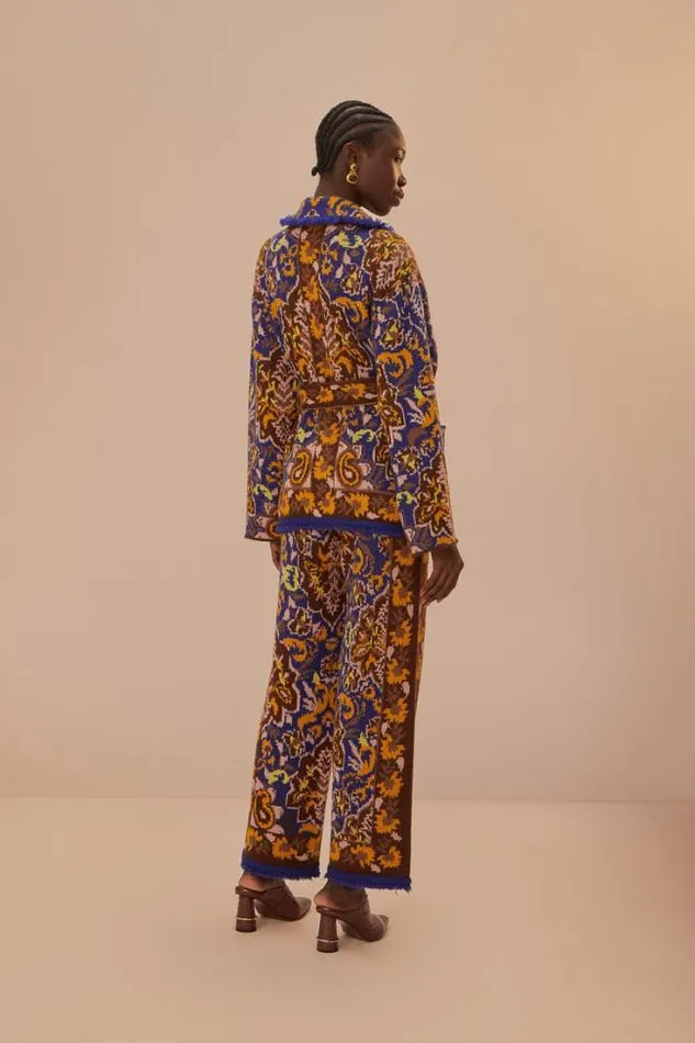 Glam Tapestry Blue Knit Pants Women FARM Rio Pants