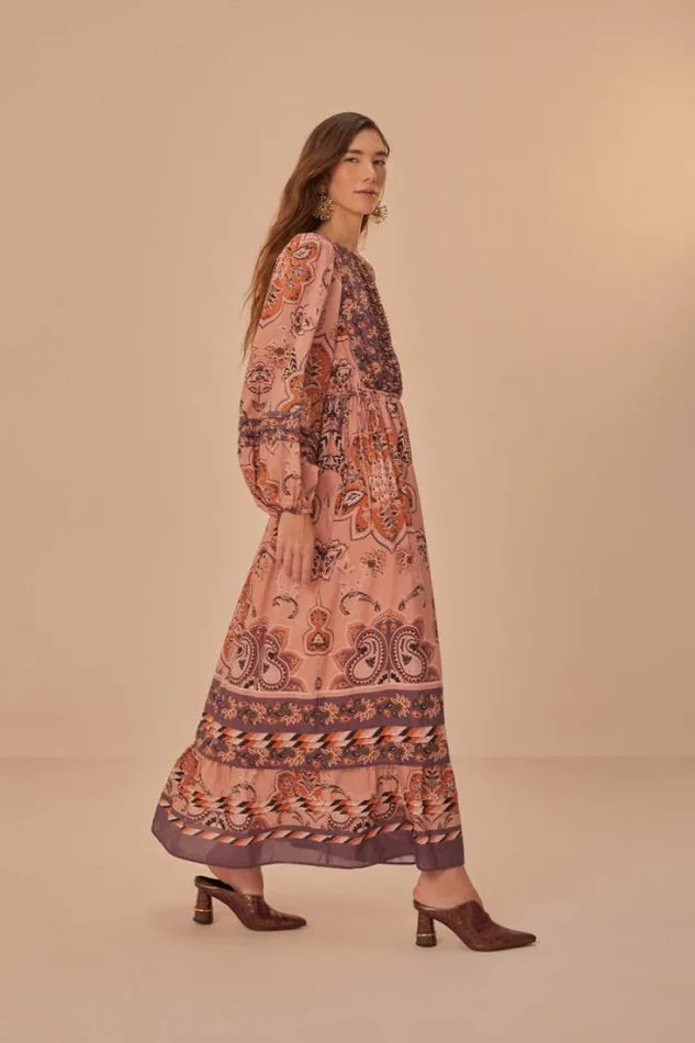 Glam Tapestry Burgundy Long Sleeve Maxi Dress Women FARM Rio Maxi Dresses