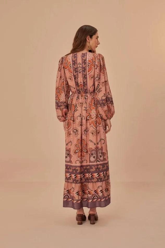 Glam Tapestry Burgundy Long Sleeve Maxi Dress Women FARM Rio Maxi Dresses