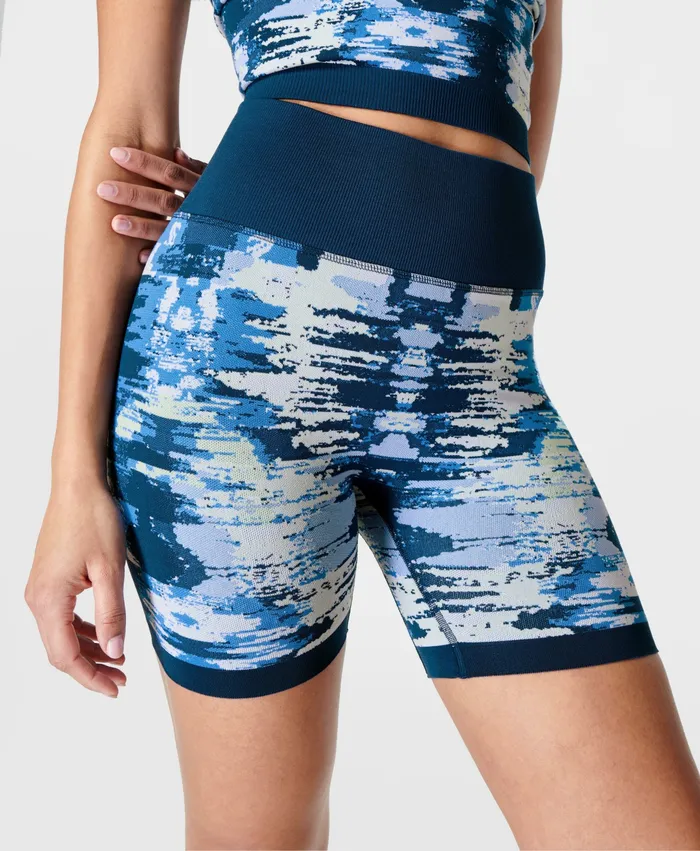 Glitch 68243 Seamless Short Blue Glitched Jacquard Women Shorts Skirts Sweaty Betty