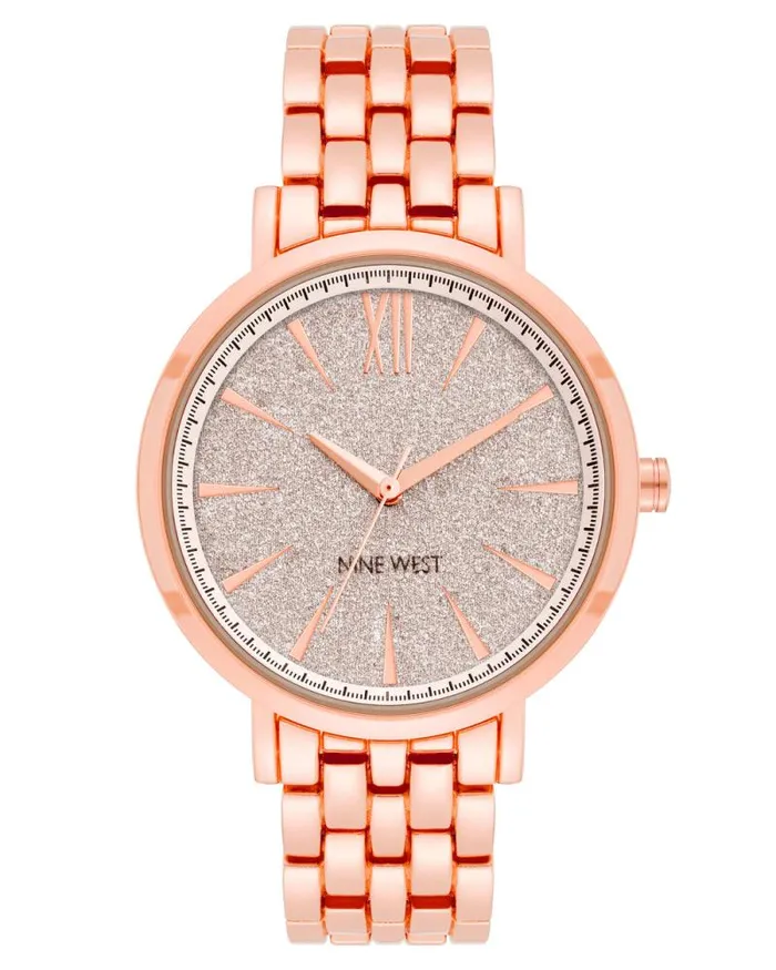 Glitter Accented Dial Watch Rose Gold Women Nine West Straps