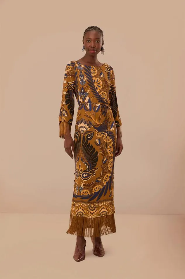 Gold Heart Forest Lenzing Ecovero Viscose Maxi Dress Women FARM Rio Maxi Dresses