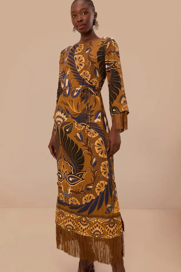 Gold Heart Forest Lenzing Ecovero Viscose Maxi Dress Women FARM Rio Maxi Dresses