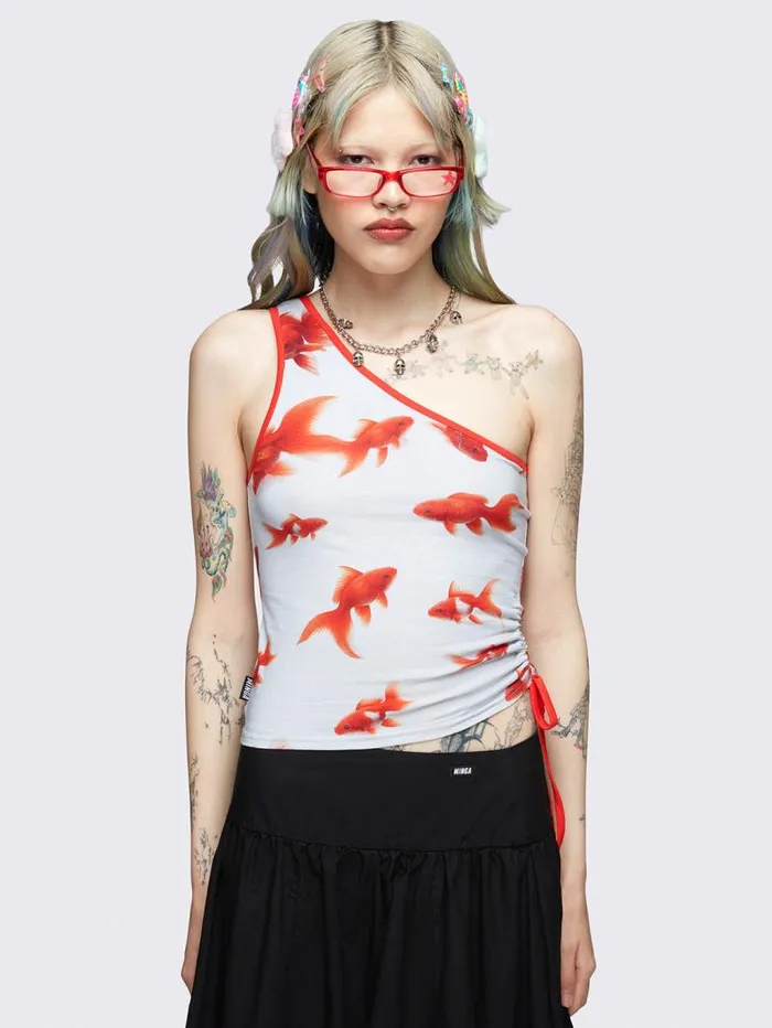 Gone Fishing One Shoulder Top Women Minga London Tops and TShirts