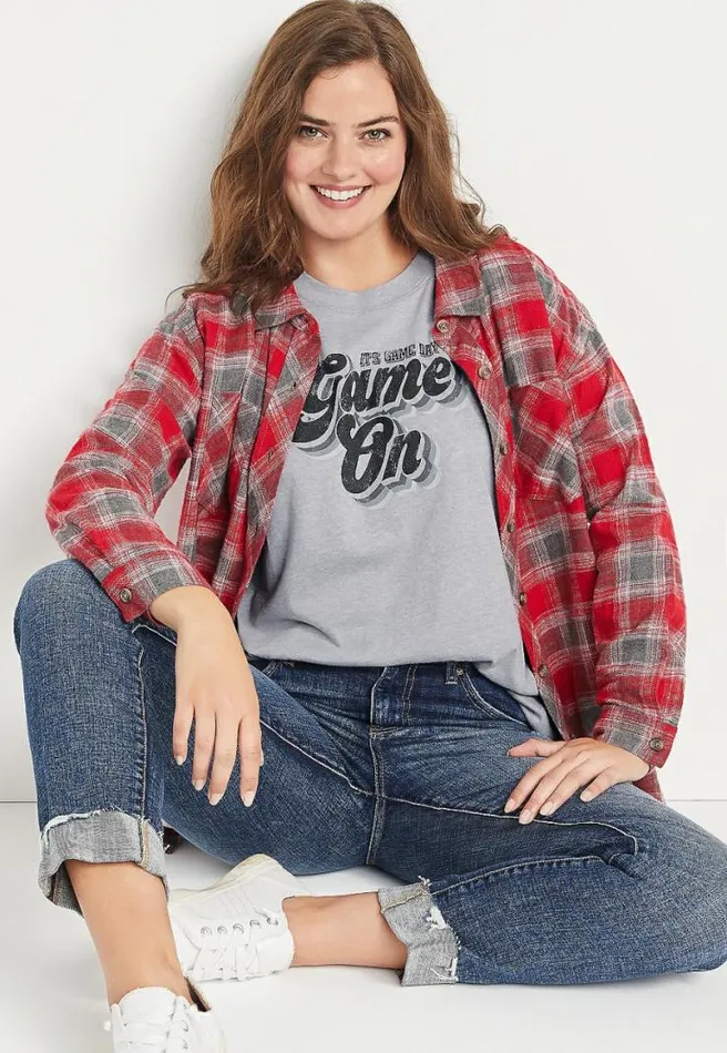 Gray Game Day Oversized Graphic Tee Women Maurices Tops