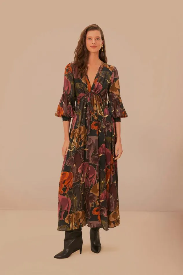 Green Elephants Maxi Dress Women FARM Rio Maxi Dresses