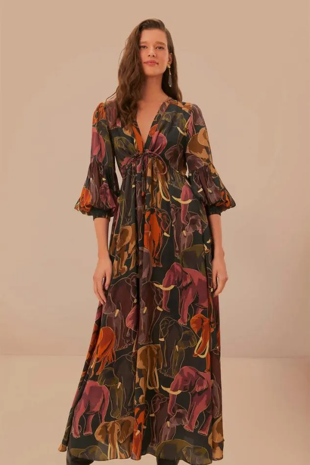 Green Elephants Maxi Dress Women FARM Rio Maxi Dresses