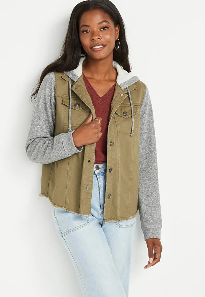 Green Knit Sleeve Hooded Jacket Women Maurices Tops