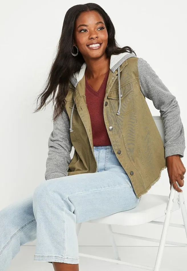 Green Knit Sleeve Hooded Jacket Women Maurices Tops