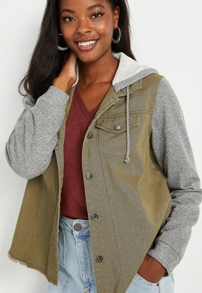 Green Knit Sleeve Hooded Jacket Women Maurices Tops