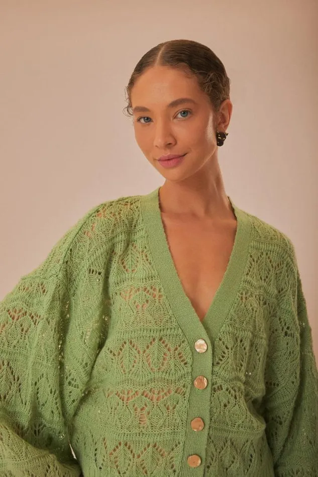 Green Textured Knit Cardigan Women FARM Rio Cardigans