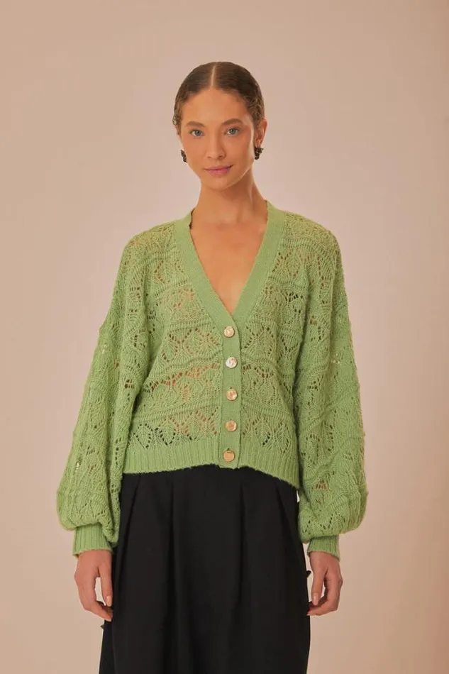 Green Textured Knit Cardigan Women FARM Rio Cardigans