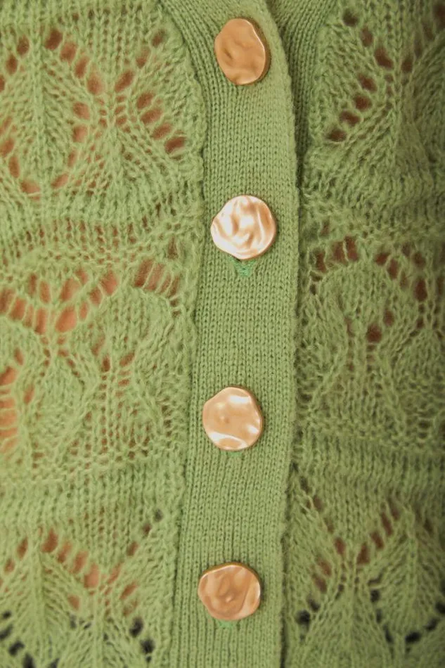 Green Textured Knit Cardigan Women FARM Rio Cardigans