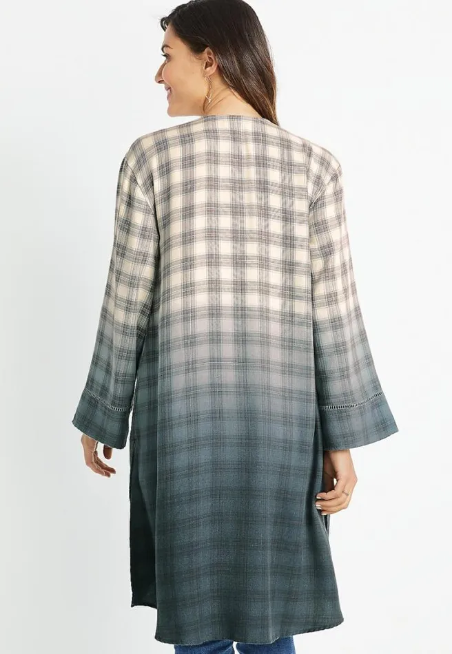 Grey Plaid Duster Kimono Women Maurices Tops