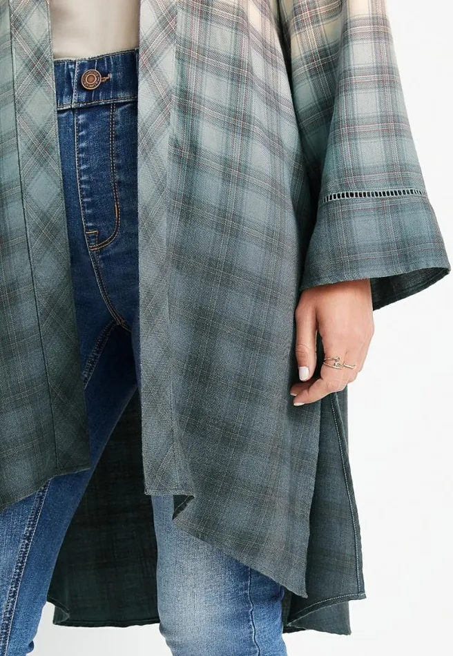 Grey Plaid Duster Kimono Women Maurices Tops