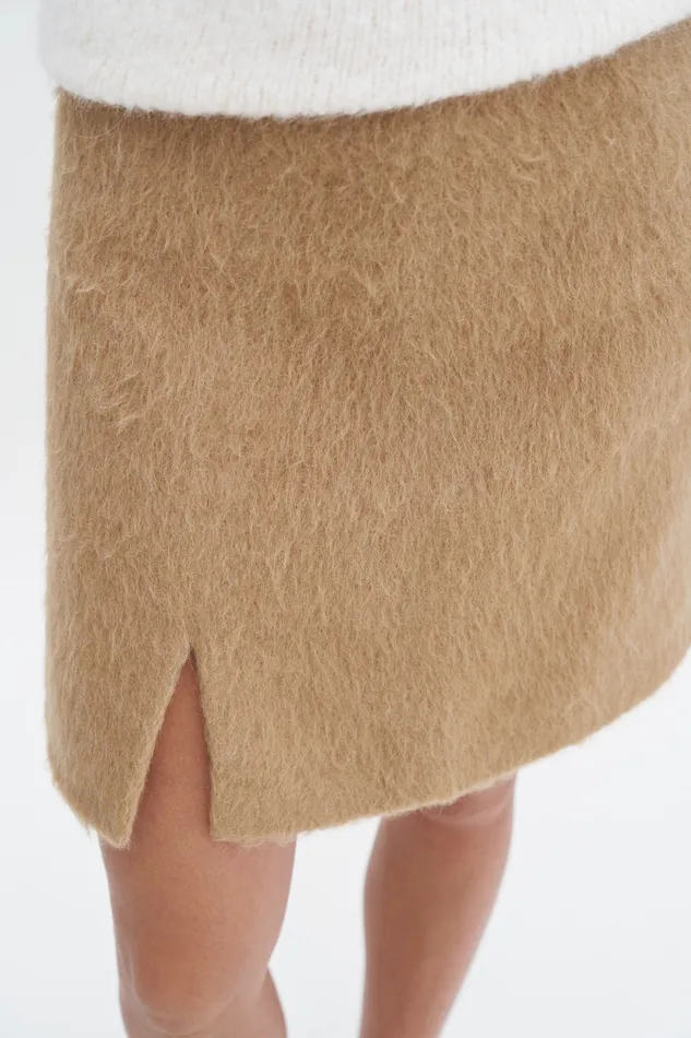 Hairy Wool Blend Mini Skirt Dark Beige Skirts filippak Women Hairy Wool Blend Mini Skirt Dark Beige Skirts filippak Women