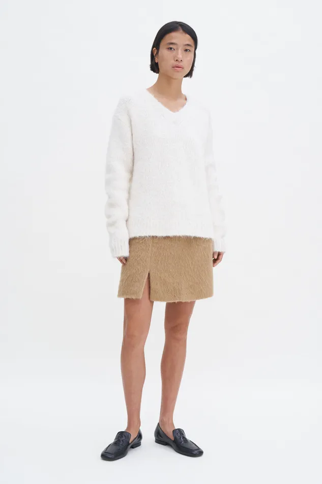 Hairy Wool Blend Mini Skirt Dark Beige Skirts filippak Women Hairy Wool Blend Mini Skirt Dark Beige Skirts filippak Women