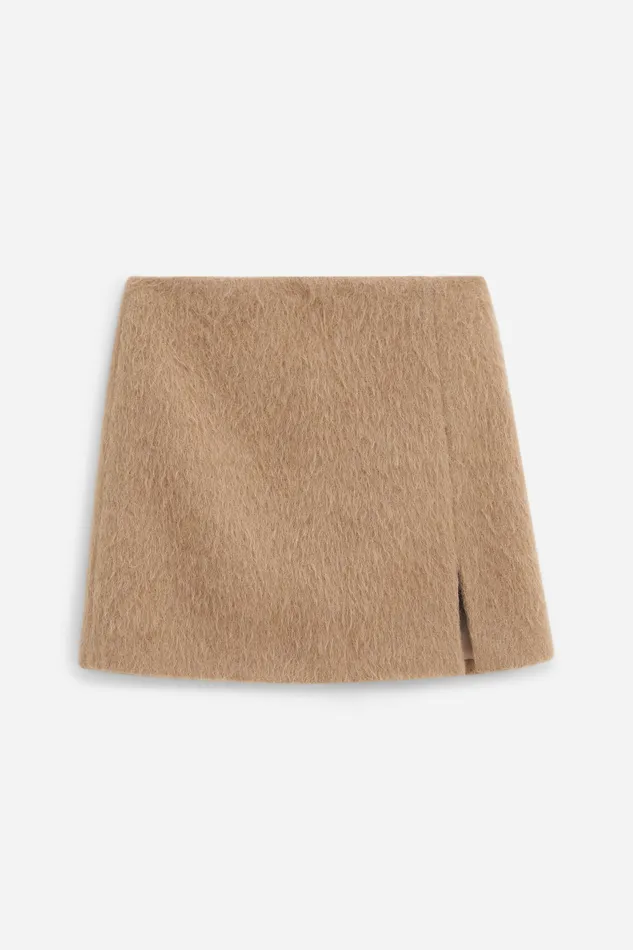 Hairy Wool Blend Mini Skirt Dark Beige Skirts filippak Women Hairy Wool Blend Mini Skirt Dark Beige Skirts filippak Women
