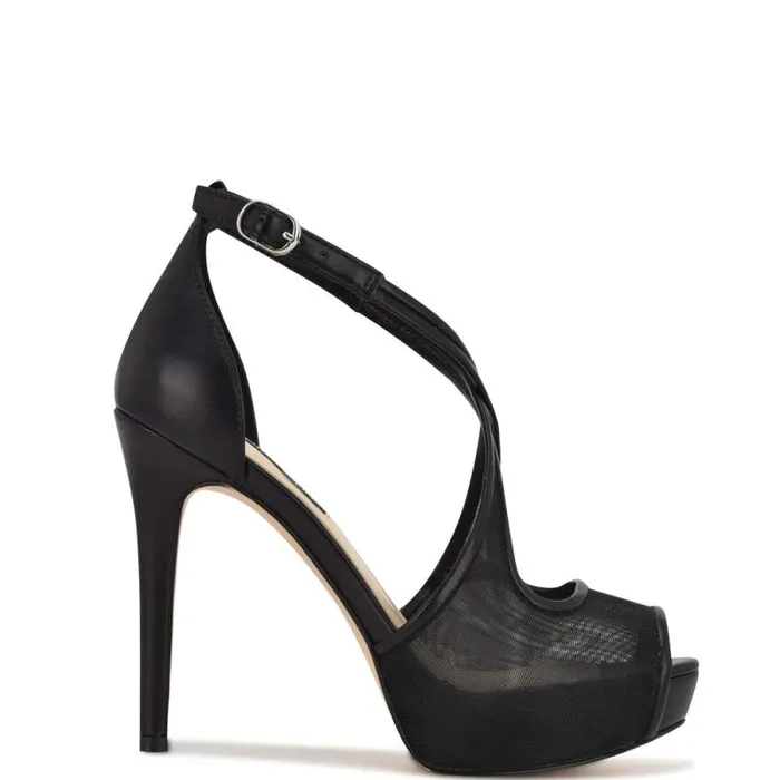 Hanya Peep Toe Platform Pumps Black Mesh Women Nine West Heels