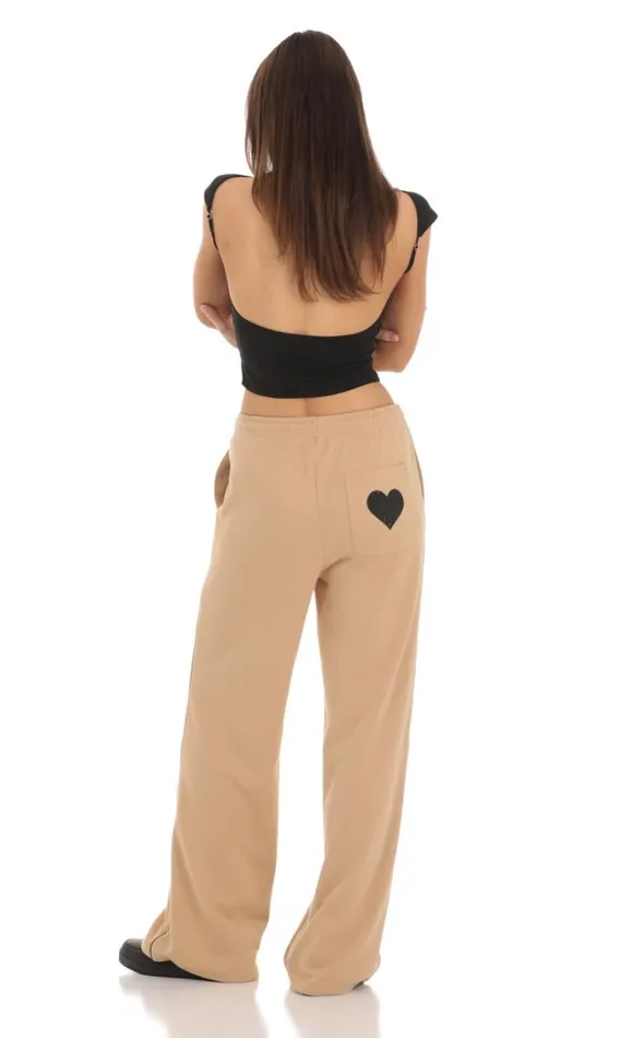 Heart Pocket Sweatpants Tan Women LUCY IN THE SKY Pants Heart Pocket Sweatpants Tan Women LUCY IN THE SKY Pants