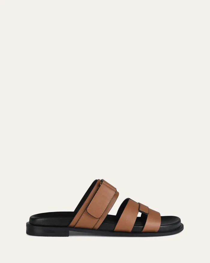 Hendrix flat slides dark tan leather SLIDES jomercer Women