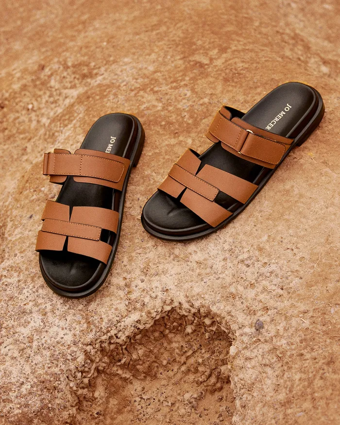 Hendrix flat slides dark tan leather SLIDES jomercer Women