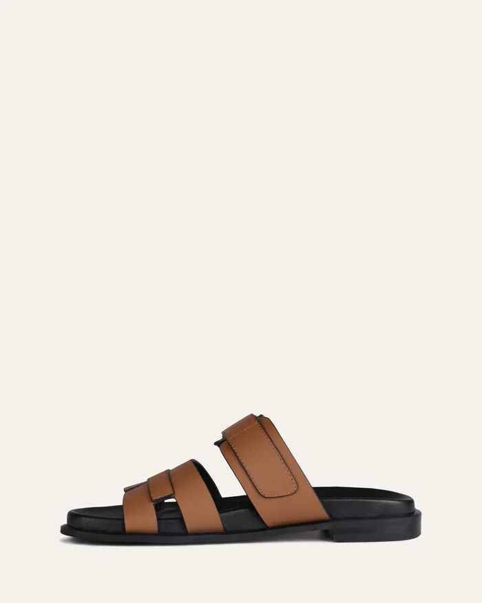 Hendrix flat slides dark tan leather SLIDES jomercer Women