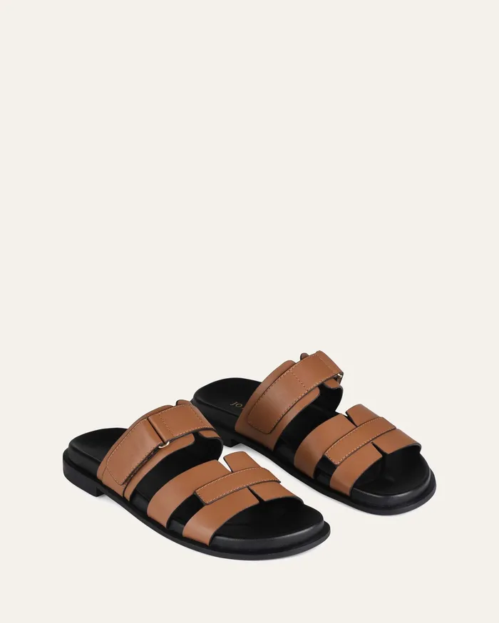 Hendrix flat slides dark tan leather SLIDES jomercer Women
