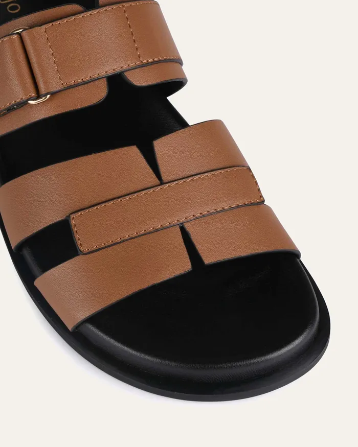 Hendrix flat slides dark tan leather SLIDES jomercer Women