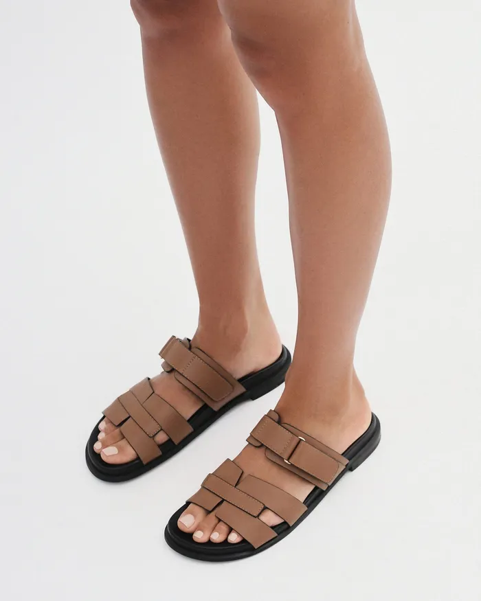 Hendrix flat slides dark tan leather SLIDES jomercer Women