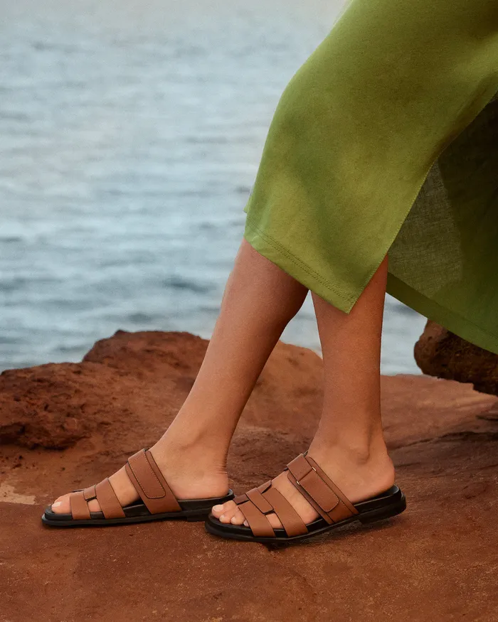 Hendrix flat slides dark tan leather SLIDES jomercer Women