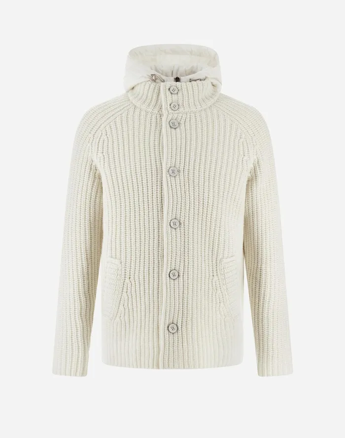 Herno CARDIGAN IN INFINITY WOOL AND ECOAGE Cream Men Sweaters and Cardigan