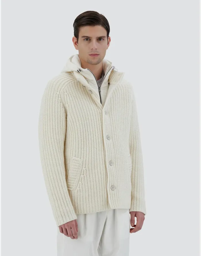 Herno CARDIGAN IN INFINITY WOOL AND ECOAGE Cream Men Sweaters and Cardigan